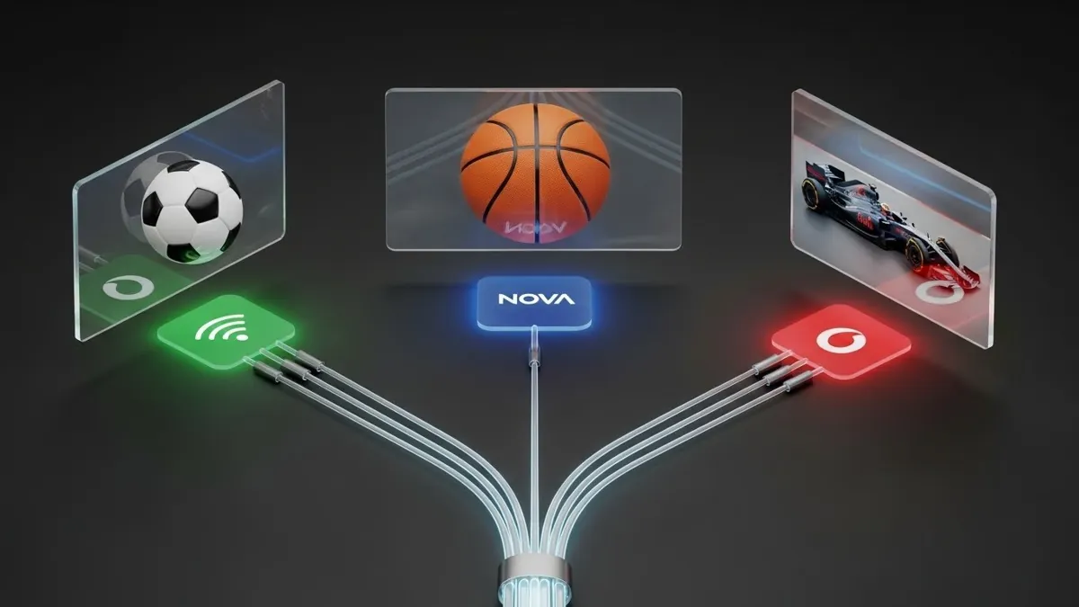 Γραφική απεικόνιση επιλογών streaming για ποδόσφαιρο και μπάσκετ στην Ελλάδα.