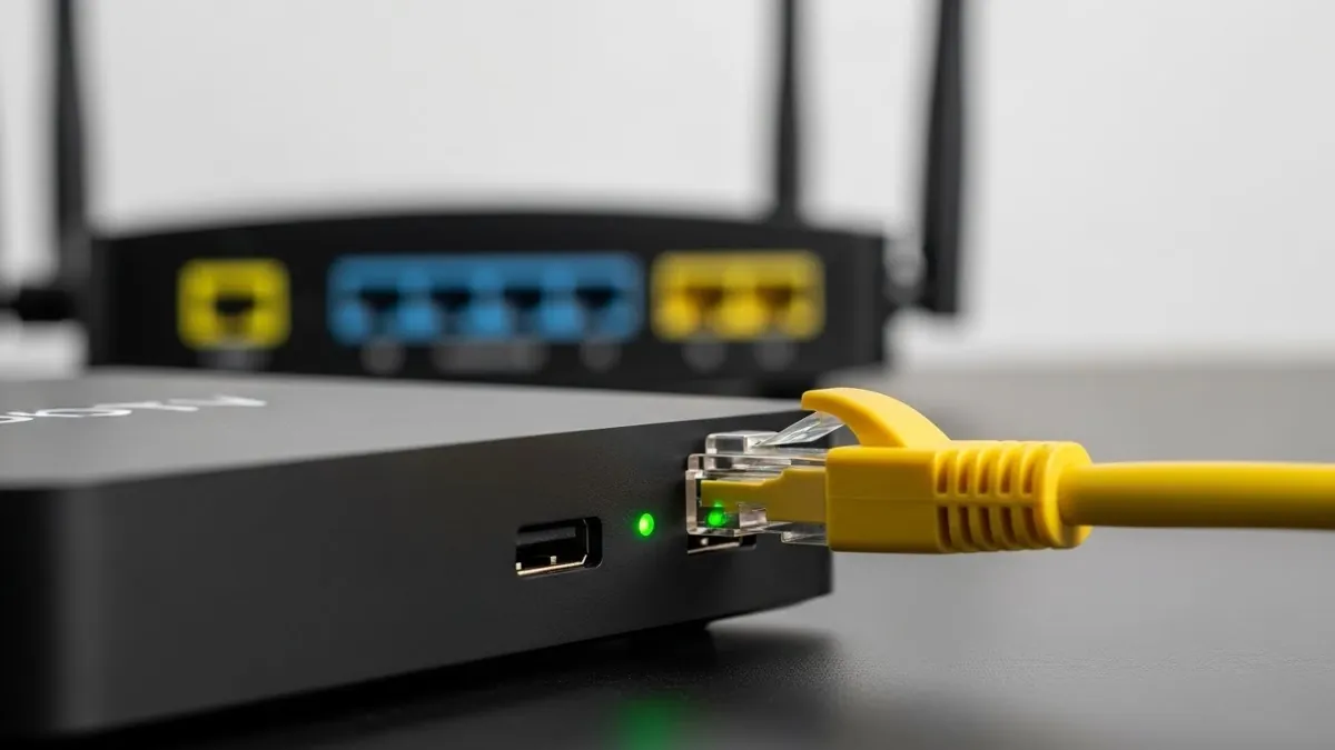 Σύνδεση καλωδίου Ethernet σε Android TV Box για σταθερή εικόνα στα αθλητικά κανάλια.