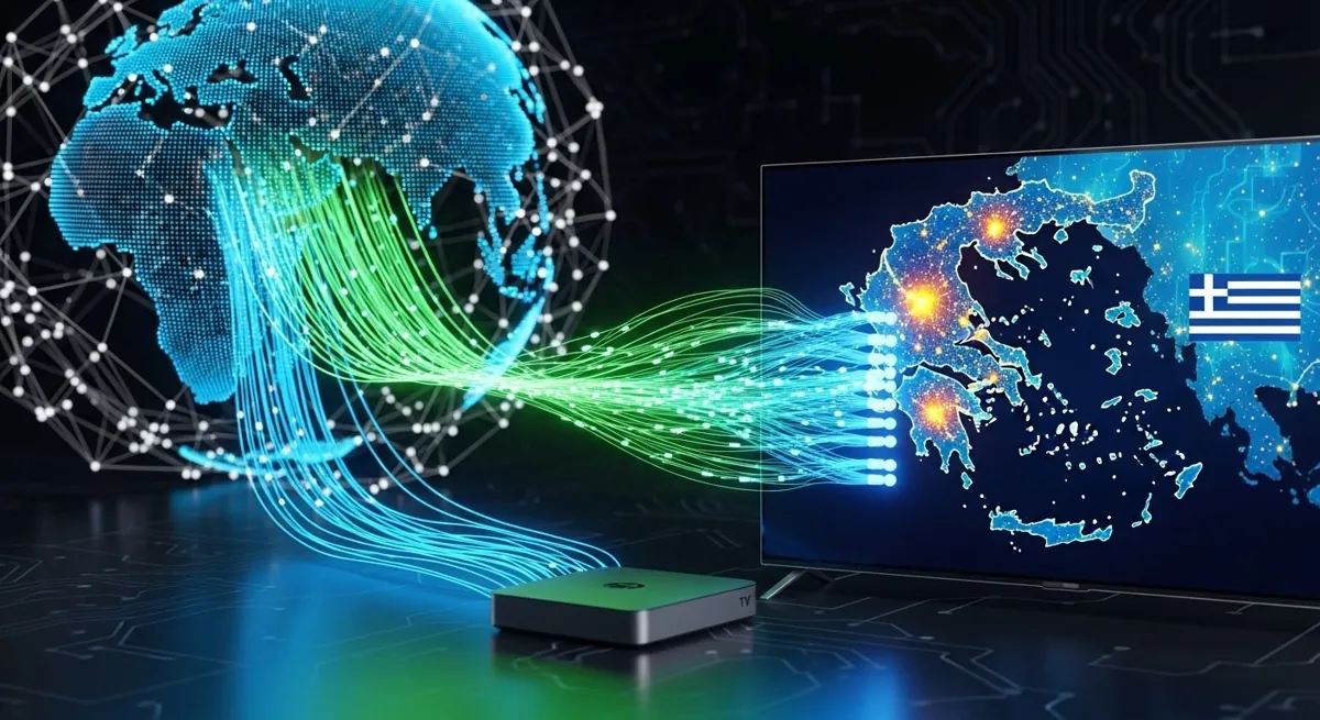 Σύγχρονο περιβάλλον εργασίας εφαρμογής IPTV σε 4K τηλεόραση.